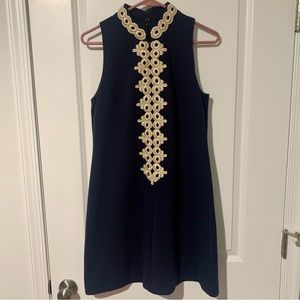 Lilly Pulitzer 🔥 dress navy sleeveless Callista Shift dress gold accent medium